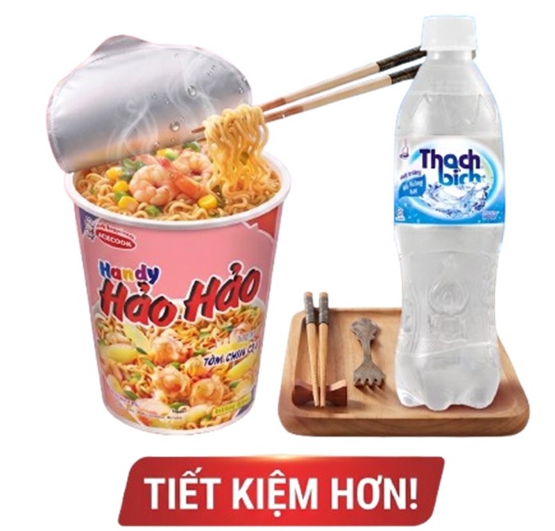 Combo Mì ly Hảo Hảo Handy và nước khoáng lạt